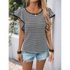 Womens Striped Knit Tops Flutter Cap Sleeve Sweater Boat Neck Color Block Tops - 3 of 4