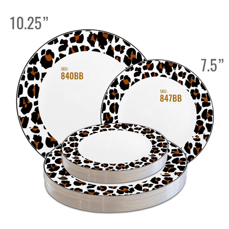 Smarty Had A Party 10.25" White with Black and Brown Leopard Print Rim Round Disposable Plastic Dinner Plates (120 Plates), 5 of 9