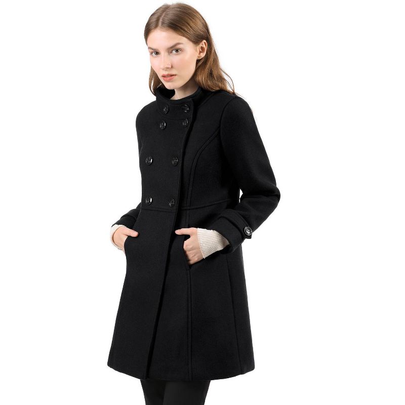 Allegra K Women's Stand Collar Double Breasted Slant Pockets Trendy Outwear Winter Coat, 1 of 8