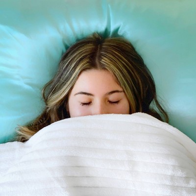 Aqua Satin and Cotton Standard Pillowcase Set