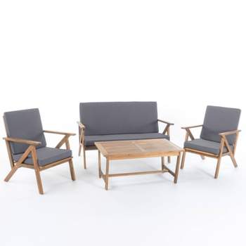 Panama 4pc Acacia Wood Patio Chair Set - Teak Finish - Christopher Knight Home