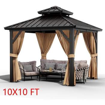 Hardtop Gazebo Double Roof Galvanized Iron Alum with Curtains & Netting