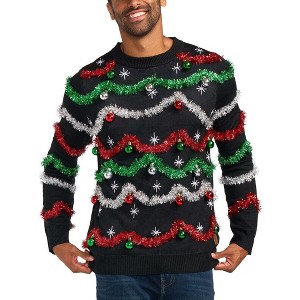 Tipsy Elves Mens Midnight Garland Light Up Ugly Christmas Sweater - 1 of 3