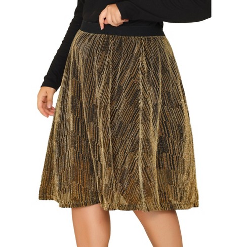 Agnes Orinda Women's Plus Size Metallic Party Disco Sparkle Sequin Skirts  Gold 2X