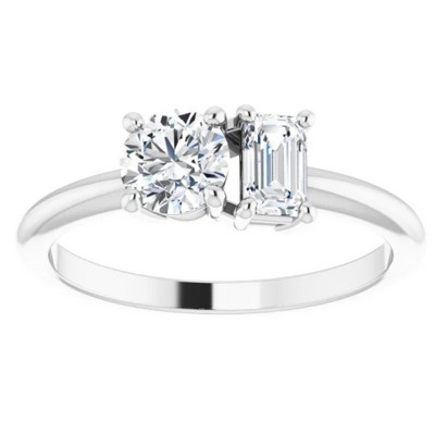 Pompeii3 1Ct Two Stone Moissanite Emerald Round Engagement Ring White Yellow or Rose Gold