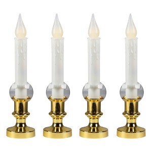 Northlight LED Flickering Window Candle with Timer - 8.5" - White and Brass - Set of 4 - 1 of 4