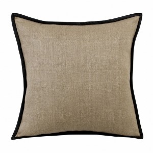 HomeRoots 20" Tan And Black Linen Color Block Throw Pillow - 1 of 4