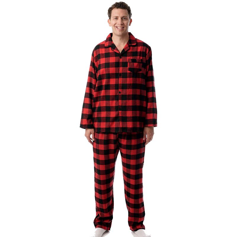 #followme Mens Plaid Button Front Flannel Pajamas Set / Winter Pajamas, 1 of 4