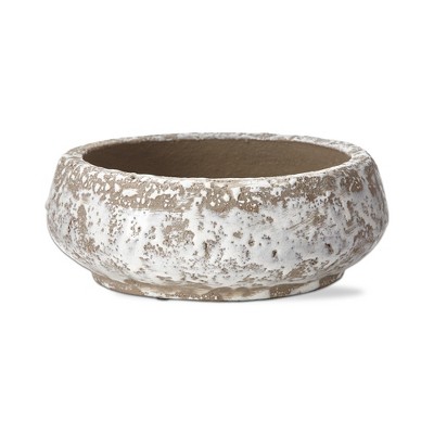 TAG Laguna Low Bowl Planter White Glazed Terracotta, 8.5L x 8.5W x 3.5H inches, Holds 7 inch Drop in Pot