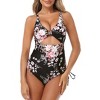 Women's V Neck One Piece Swimwear Summer Casual Back Hollow Side Drawstring Swimsuit Bathing Suit Bikini - 3 of 4