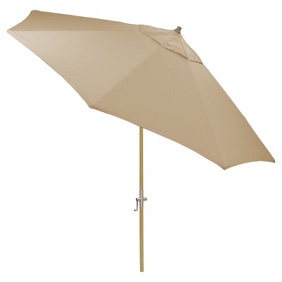 8.9' x 8.9' Round Sunbrella® Umbrella - Canvas Heather Beige - Light Wood Finish - Smith & Hawken™