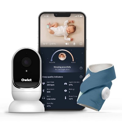 Owlet Dream Duo Smart Baby Monitor - HD Video Baby Monitor with Camera and Dream Sock - Heart Rate and AVG O2 Sleep Quality Indicators - Bedtime Blue