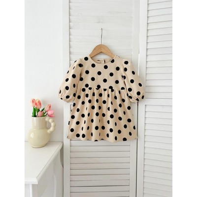 MyKids-USA Best Selling Autumn Girls Polka Dots Pattern Crew Neck Long Sleeves Dress