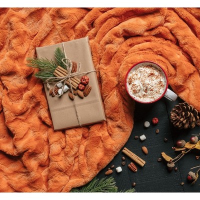 Orange Reversible Faux Fur Sherpa Throw Blanket 60" x 70"