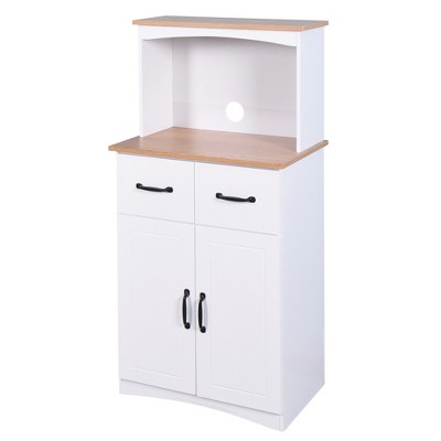 VYNXARIA Wooden Kitchen Cabinet White Pantry Storage Microwave Cabinet with Storage Drawer