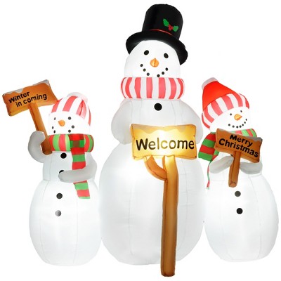 Outsunny 6.1' Christmas Inflatables Three Snowmen with Sign Each, Blow-Up Outdoor Christmas Decorations with LED Lights for Garden Party