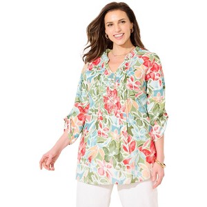Catherines Women's Plus Size Pleated Linen Tunic - 1 of 4