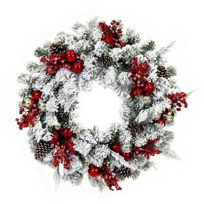 Vickerman Flocked Red And Silver Artificial Wreaths : Target