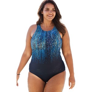 Swim 365 Women's Plus Size High-Neck One Piece - 1 of 4