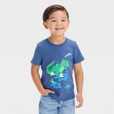 Toddler Boys' Short Sleeve Dino Puddle Jumping Graphic T-Shirt - Cat & Jack™ Blue 2T