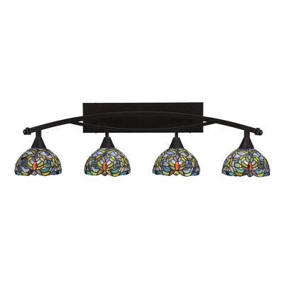Toltec Lighting Bow 4 - Light Vanity in  Bronze with 7'' Kaleidoscope Art Glass Shade