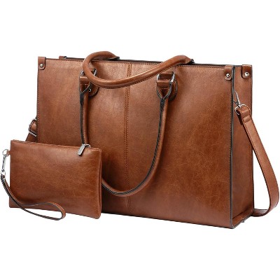 15.6 Inch Large Capacity Vintage Leather Work Computer Bag, Business Casual Shoulder Handbag