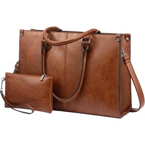 15.6 Inch Large Capacity Vintage Leather Work Computer Bag, Business Casual Shoulder Handbag - 1 of 4