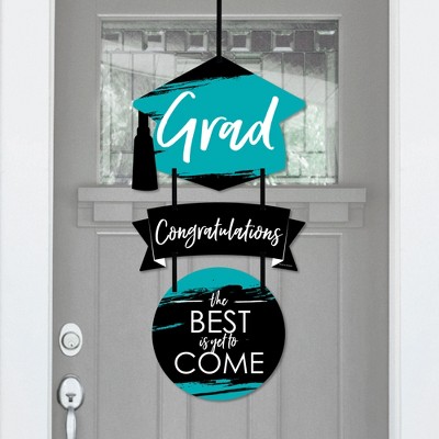 Big Dot of Happiness Teal Grad - Best is Yet to Come - Hanging Porch  Turquoise Graduation Party Outdoor Decor - Front Door Decor - 3 Piece Sign