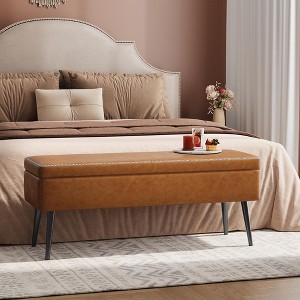 Leather Storage Ottoman Bench, Mid-Century Modern Storage Bench for Bedroom, Entryway End of Bed Bench with Stitching, Safety Hinges, Loads 680 Lb - 1 of 4