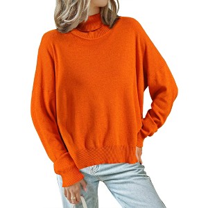 INSPIRE CHIC Women's Mock Neck Pullover Drop Shoulder Long Sleeve Side Slit Sweater - 1 of 4