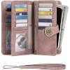 Hachikiko Leather RFID Blocking Wristlet Wallet - Large Capacity Credit Card Holder with 24 Card Slots & ID Windows - 2 of 4