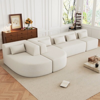 141 Inch Sectional Sofa,Upholstered Sofa Free-combined Sofa Couch with Two Chaise Lounge and Five Back Pillows In Living Room-Maison Boucle