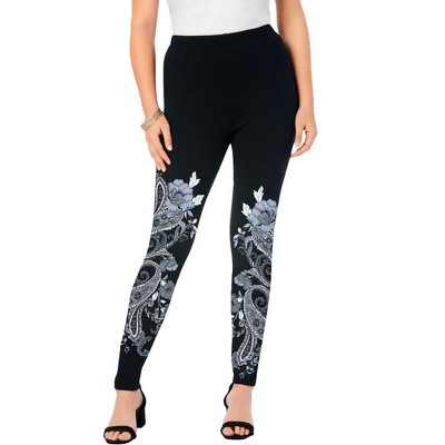 Roaman's Women's Plus Size Placement-Print Legging - 12, Black