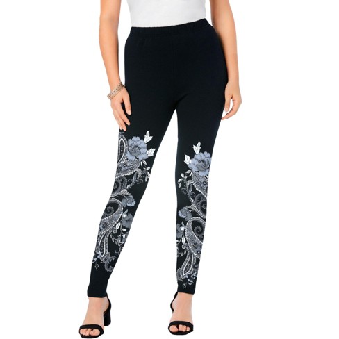 Roaman's Women's Plus Size Placement-print Legging - 14/16, Black