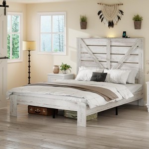 KWPZQE Platform Bed Frame with Wood Headboard and Footboard, Industrial Platform Bed with Metal Slats Support, Under Foundation Storage, Noise-Free - 1 of 4