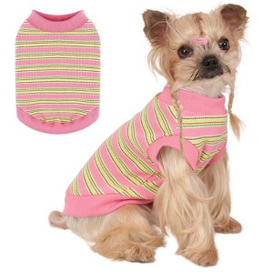 Dog Shirt, Pet Clothes for Chihuahua, Yorkie Teacup Costumes Striped, Small Dogs Sleeveless Tank Top Vest, Breathable Cotton Puppy T-Shirt - 1 of 4