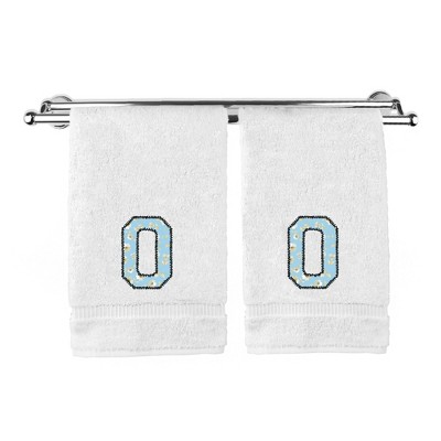 BC BARE COTTON Monogrammed Hand Towels, Personalized Gift, Set of 2 - Embroidered Writing with Light Blue