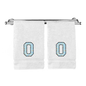 BC BARE COTTON Monogrammed Hand Towels, Personalized Gift, Set of 2 - Embroidered Writing with Light Blue - 1 of 4