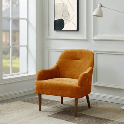 TIRAMISUBEST Chenille Accent Chair - Modern Comfy Armchair with Wood Legs for Living Room, Bedroom & Office (Orange)