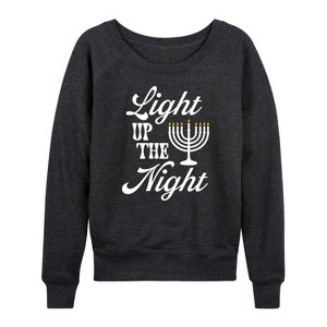 Women's - Instant Message - Light Up The Night Menora Lightweight French Terry Wide Neck Long Sleeve Graphic Shirt - 1 of 4