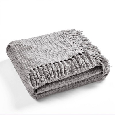 Full/queen Waffle Cotton Knit Throw Blanket Light Gray - Lush