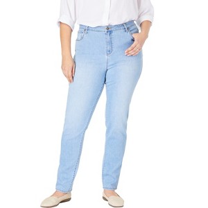 Woman Within Womens Plus-Size Straight-Leg Stretch Comfort Denim Five-Pocket Jeans - 1 of 4