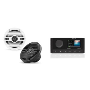 Fusion MS-RA210 Source Unit w/ Clarion CMS-651-CWB 6.5-inch Coaxial Marine Speakers ( Includes White & Black Classic Grilles ) - 1 of 4
