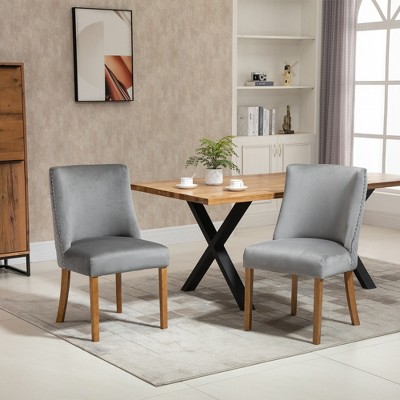 HomCom Modern High Back Upholstered Dining Side Chairs with Nailhead Treatment