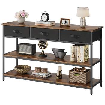 Whizmax Console Table with 3 Drawers, 3 Tier Entryway Table with Storage, Industrial Sofa Table for Living Room, Couch, Hallway, Foyer