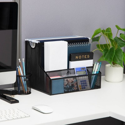 Black Metal Mesh Vertical Desk Organizer with 2 Compartments
