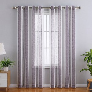 Sheer Curtains for Living Room Bedroom, Bathroom Curtain Window Grommet Voile Drapes, Stripe Farmhouse Curtains Faux Linen 2 Panels - 1 of 4
