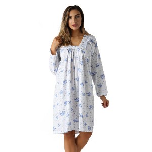 Just Love Womens Long Sleeve Cotton Nightgown - V-Neck PJ Sleepwear with Lace Trim - 1 of 4