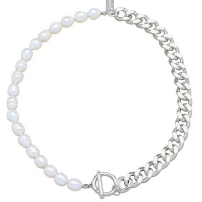 Pompeii3 Fresh Water Pearl Half Curb Link Necklace 18" Toggle Clasp