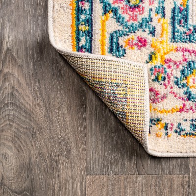 Ivory and Multicolor Medallion Synthetic Runner Rug